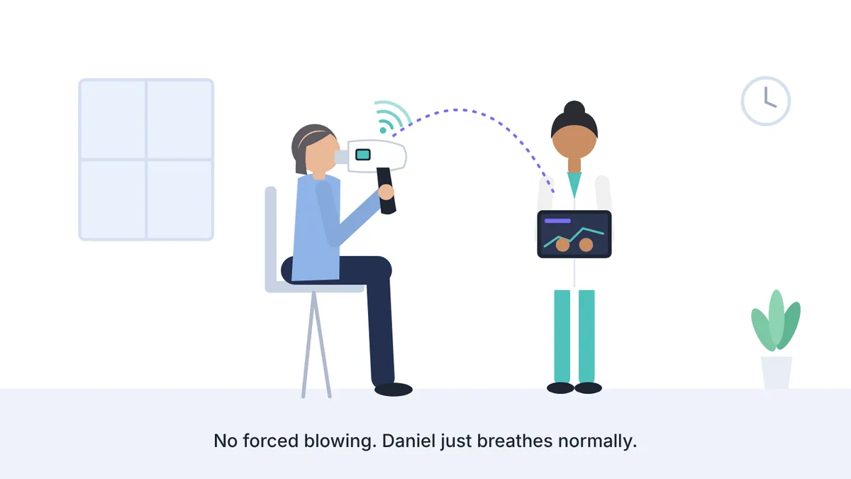 Illustration of a patient breathing into alveoflow Neo