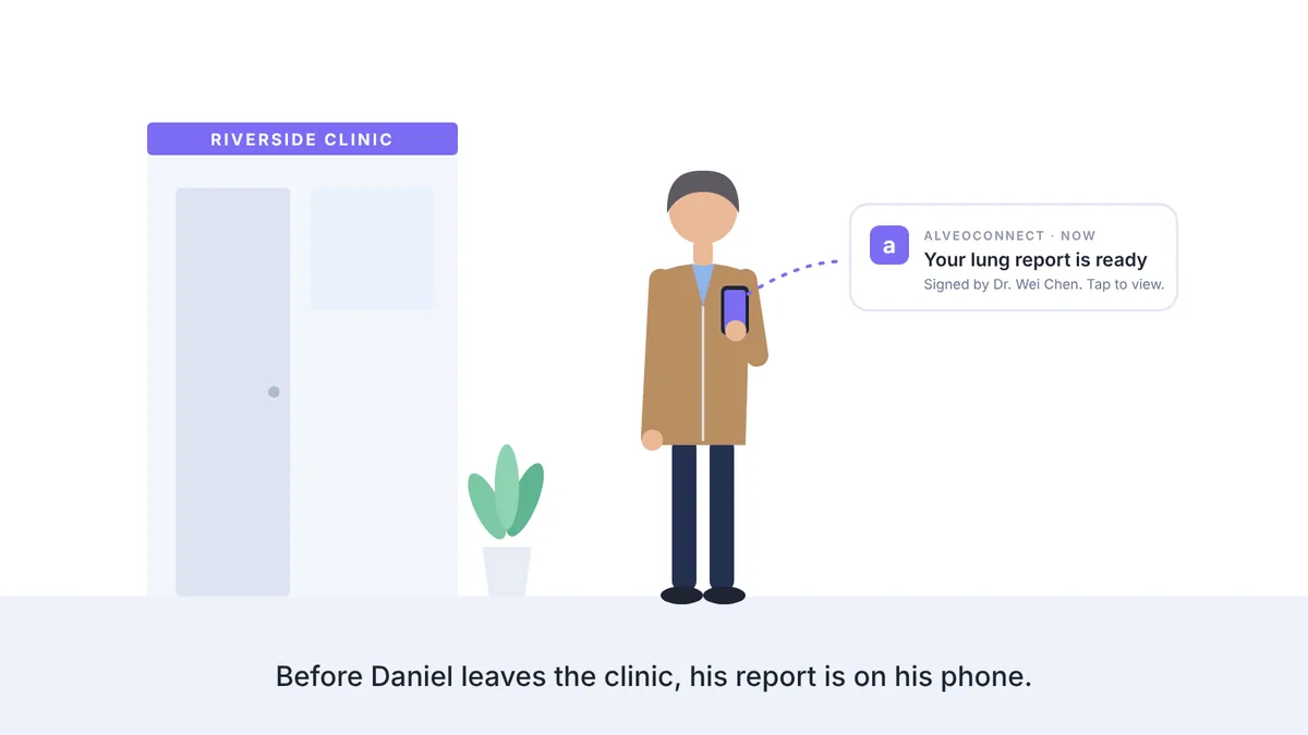 Illustration of a report arriving on a patient's phone
