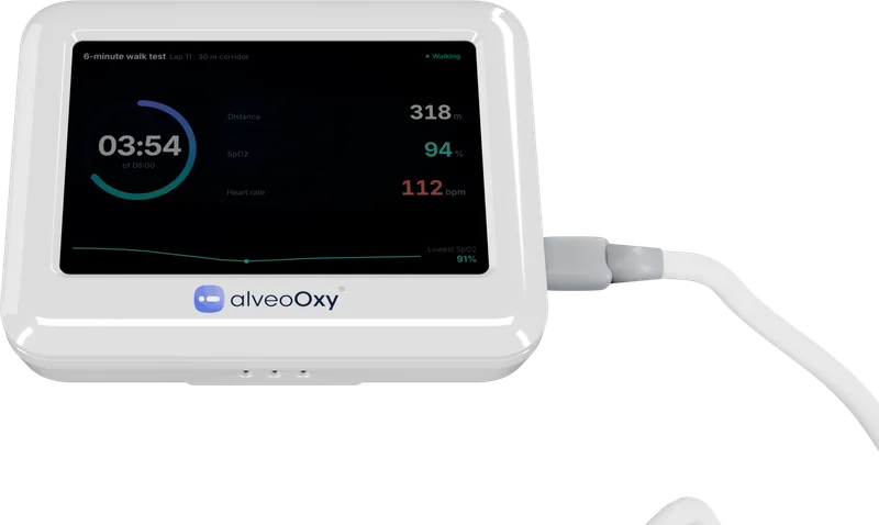 alveoOxy front view showing the walk screen