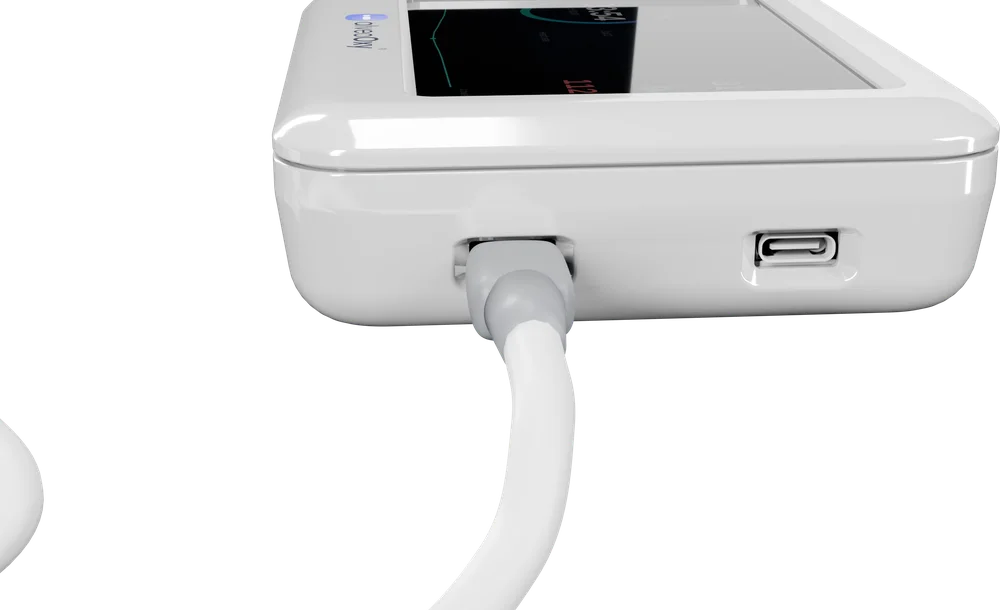 The probe connector plugged into the side of alveoOxy