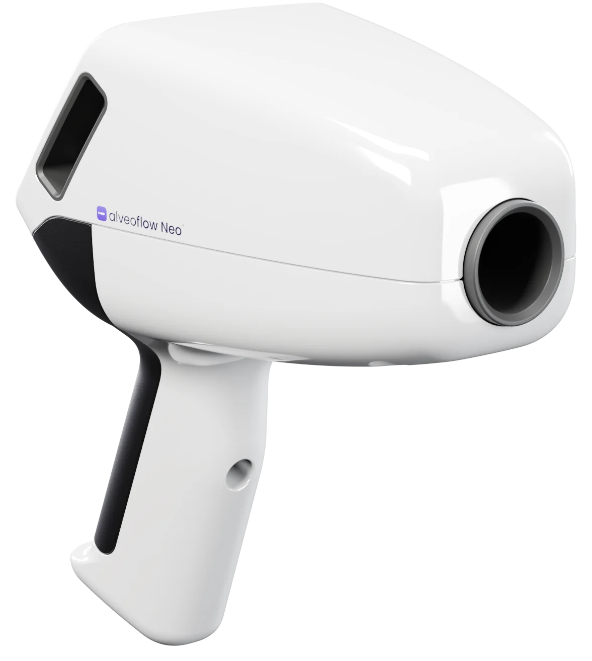 alveoflow Neo from behind, showing the mouthpiece port