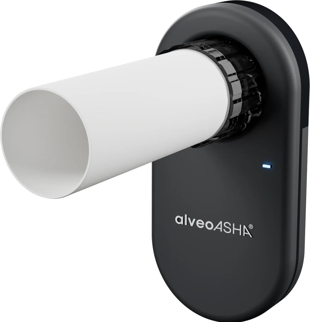 alveoASHA digital peak flow meter in black